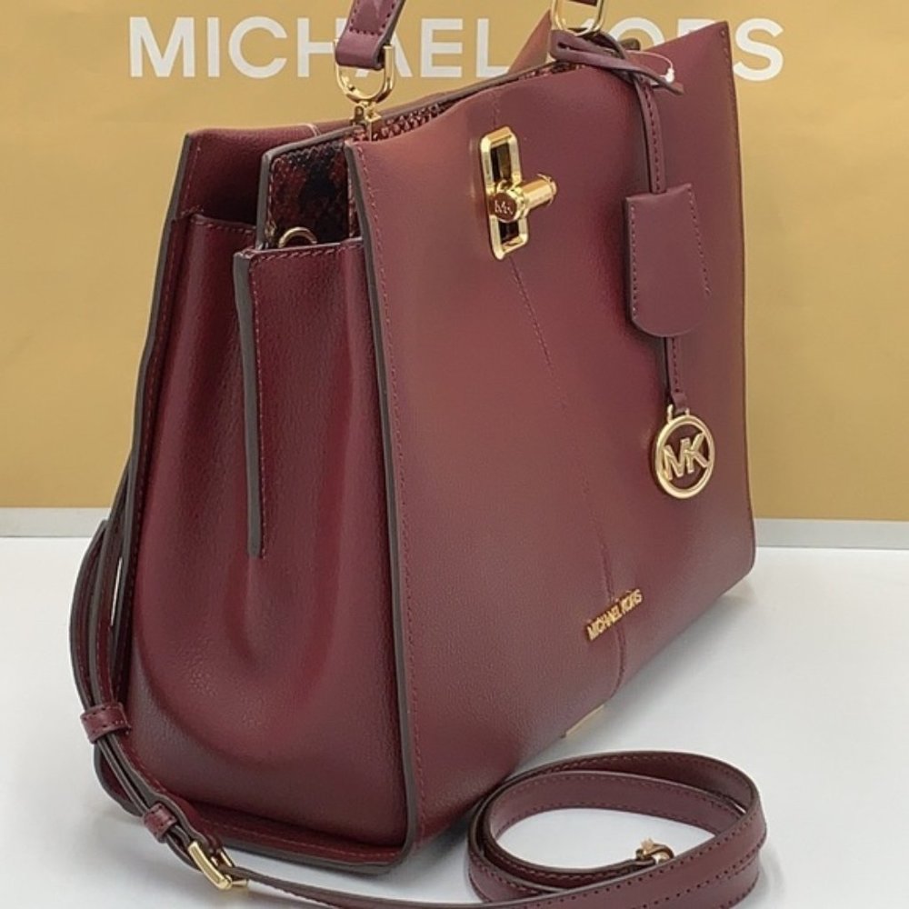 Michael Kors Penelope Large Top Handle Satchel Merlot Multi Color Leather - Picture 12 of 15